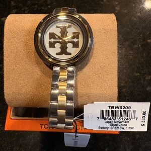 Tory Burch Miller Women’s Silver and Gold Logo Watch
